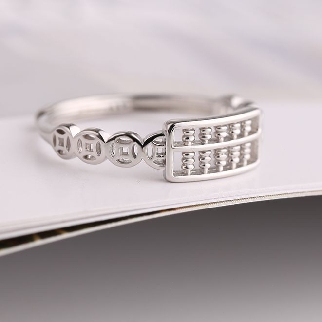 Colorful S925Sterling Silver Ruyi Abacus Ring for Women Unique Personality Wealth Coin Index Finger 