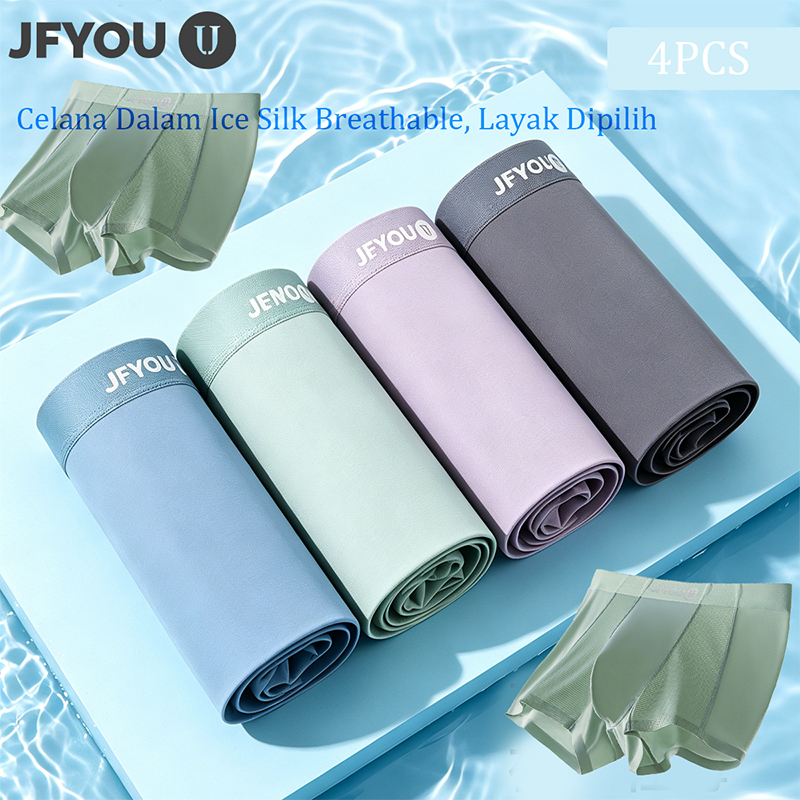 JFYOU Dalam pria Celana Dalam Pria Model Boxer Sport Bahan Jaring Dingin 4 Pcs Tersedia 4 Warna KT02