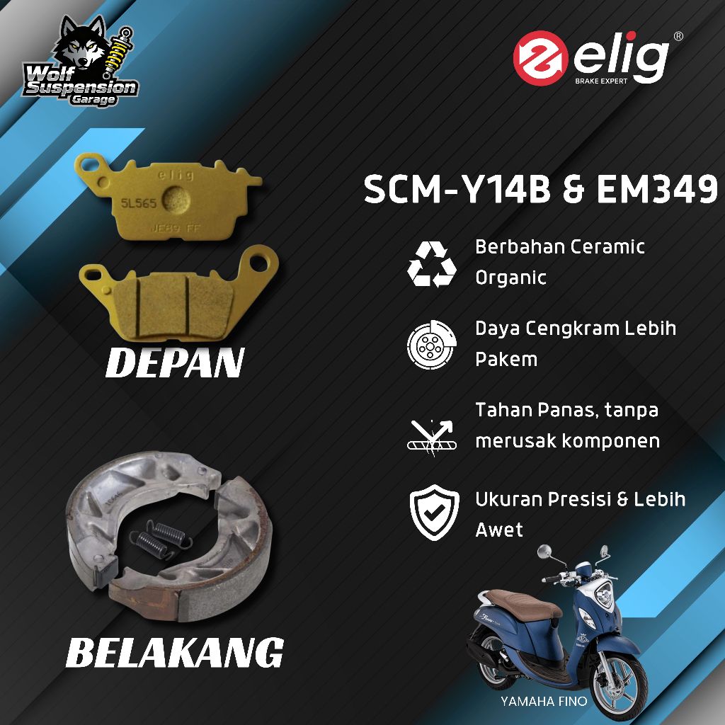 Elig Kampas Rem Depan Belakang Yamaha Fino SCM-Y14B & EM349