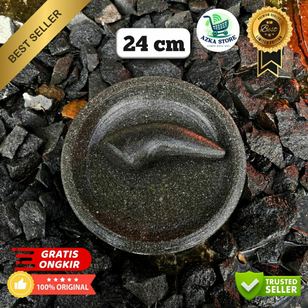 cobek batu asli 100% terbuat dari batuan andesit yang di bubut oleh mesin khusuh
