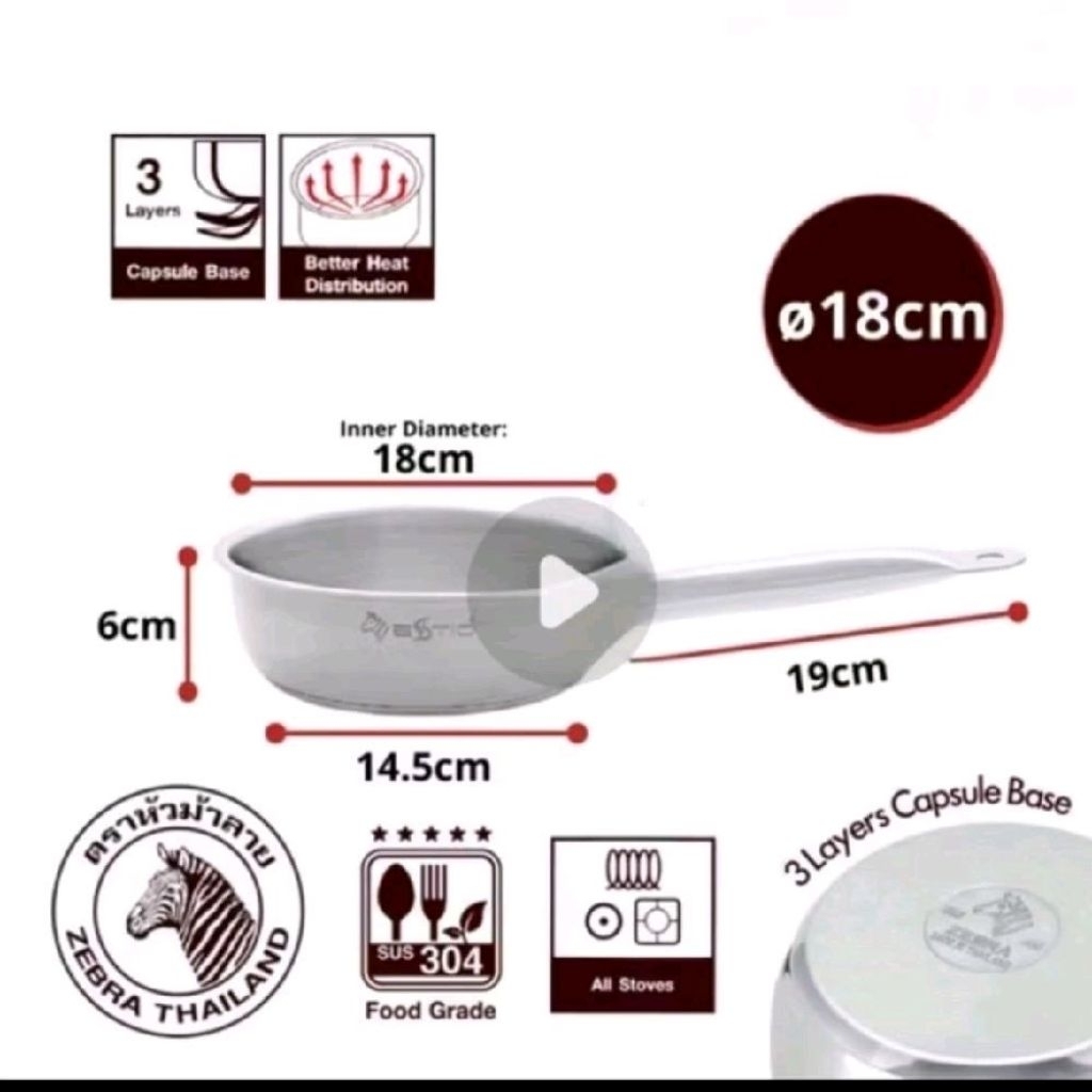 ZEBRA frying pan Wajan Penggorengan Kuali Stainless 18 Cm Estio Pro 175088