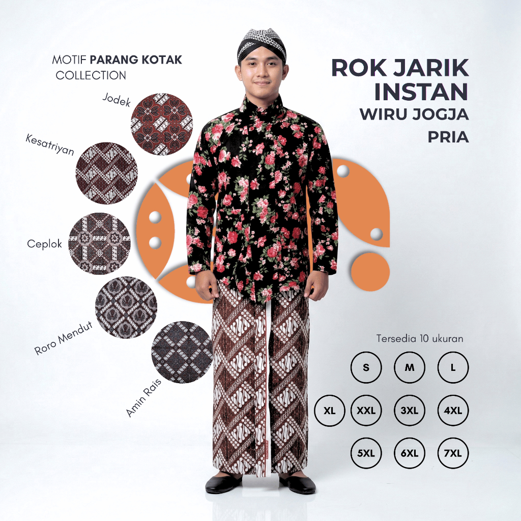 Rok Jarik Wiru Jogja Pria Dewasa Rok Instan Pakaian Adat Jawa Batik Motif Kotak