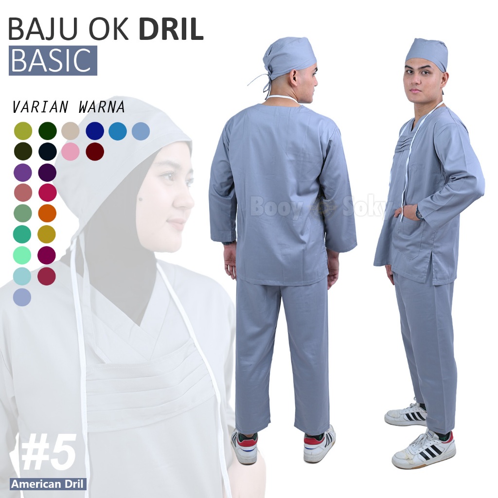 BAJU JAGA PERAWAT OK MEDIS LENGAN PANJANG WANITA PRIA SERAGAM OKA SCRUB MEDICAL AMERICAN DRILL TERBA