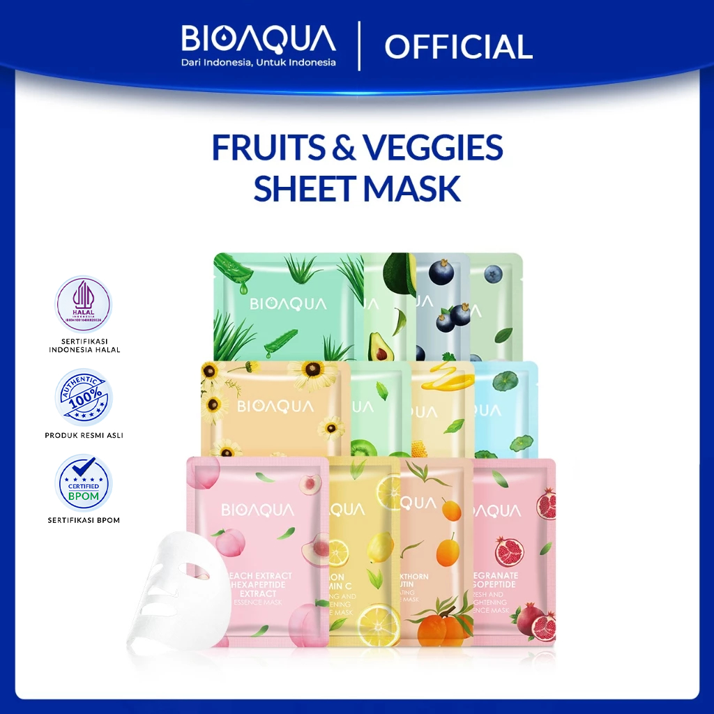 BIOAQUA Natural Skin Care Mask Masker Sheet / Mask Sheet / Masker Wajah Memutihkan Anti-Acne Hyaluro