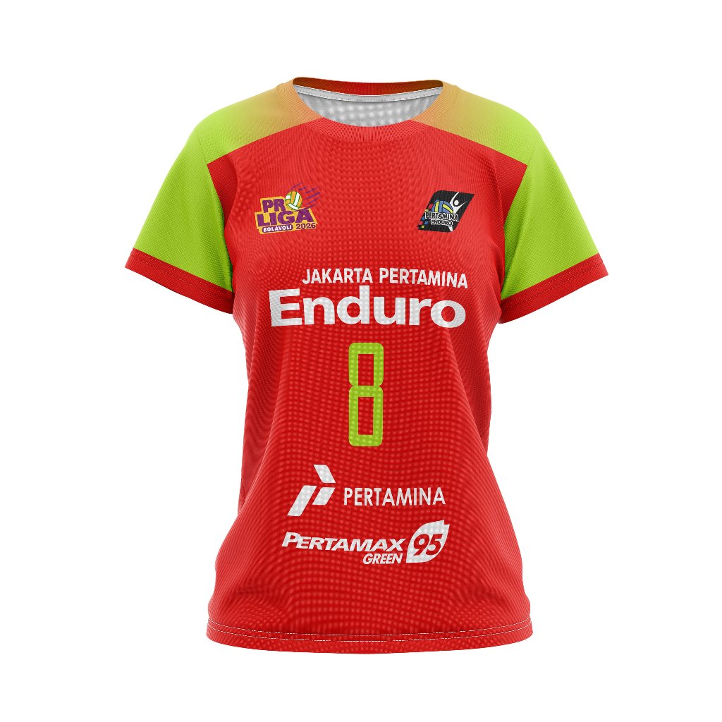 Baju Kaos Tshirt Dewasa Wanita Jersey Olahraga Voli Volly Jakarta Pertamina Enduro Merah Full Printi