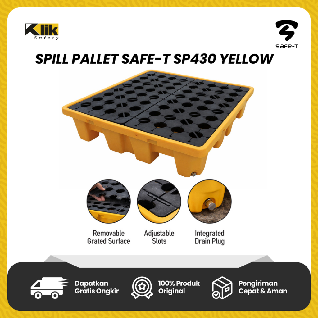 Pallet Penampung Tumpahan Drum Spill Pallet SAFE-T SP-430 Yellow HDPE Anti Bocor & Tahan Kimia