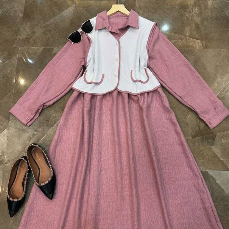 DRESS AMIRA DRES ANAK PEREMPUAN + ROMPI PAKAIAN ANAK MUSLIM CRINGKLE PREMIUM ( 6 - 14 TAHUN )