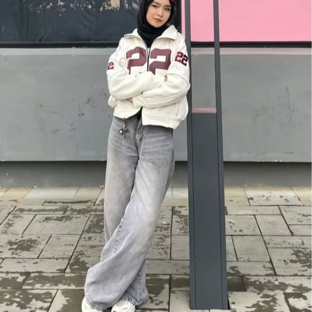 Vj - Jeans Baggy Wanita Gombrong Skena Loose Whisker Celana Jeans Kulot Wanita