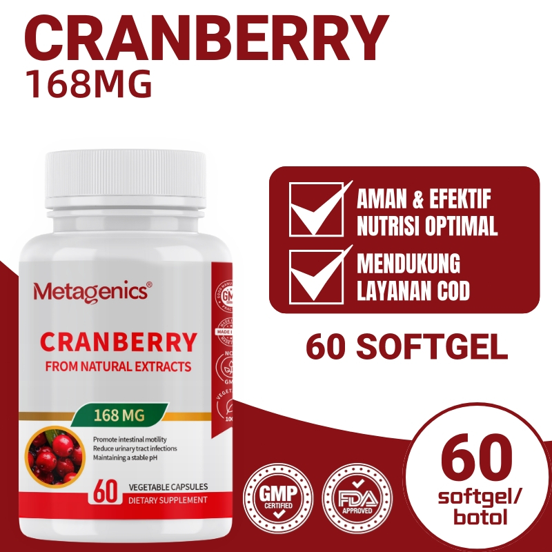 Suplemen Cranberry, Mendukung Kesehatan Kandung Kemih & Fungsi Ginjal, 60 softgel