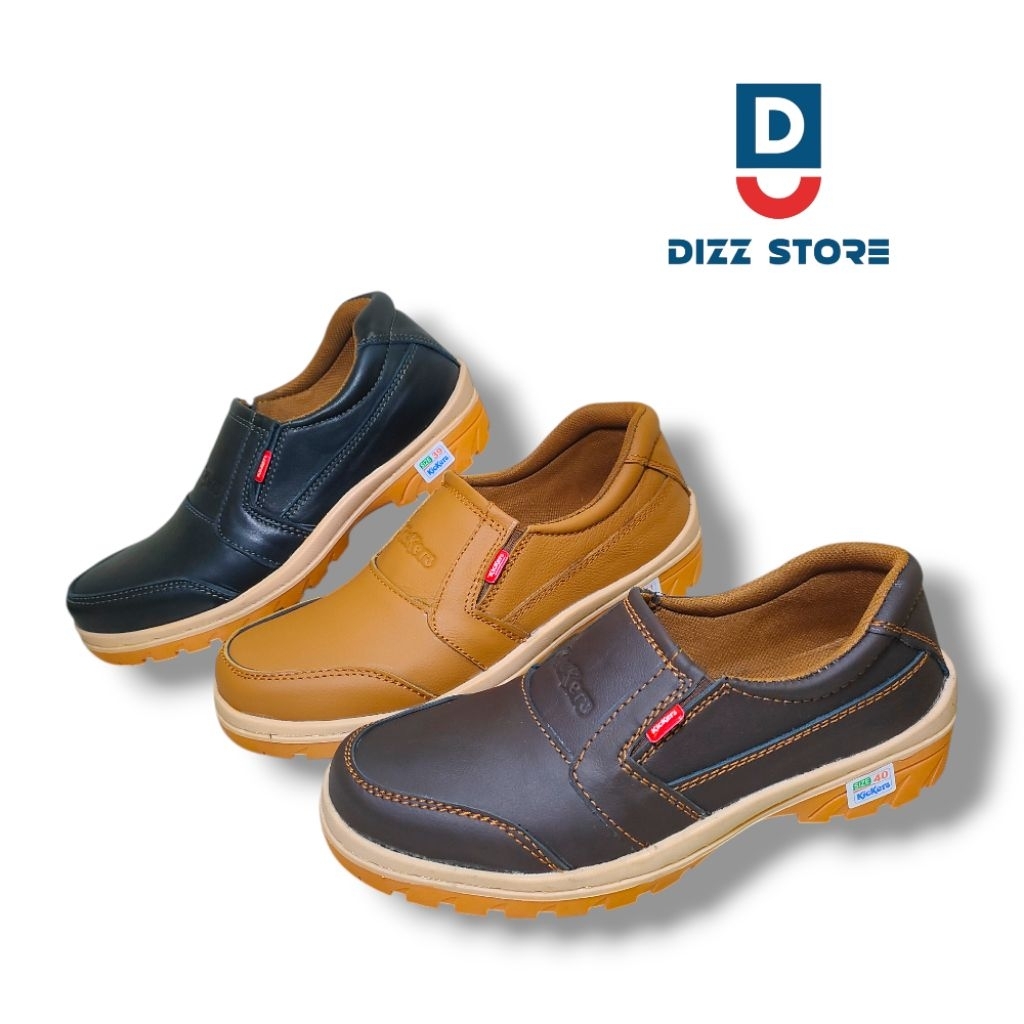 Sepatu Kulit pria Kickers semi Safety Slip On Karet 101