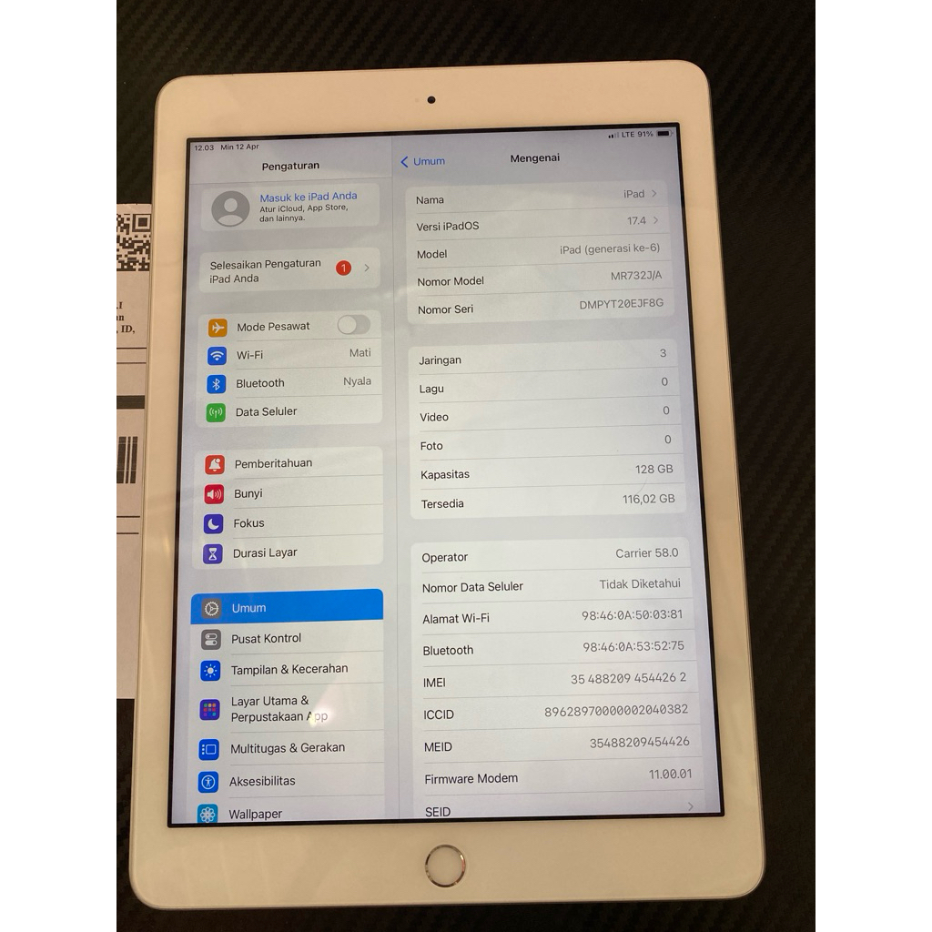 Ipad Gen6 2019 Wifi only