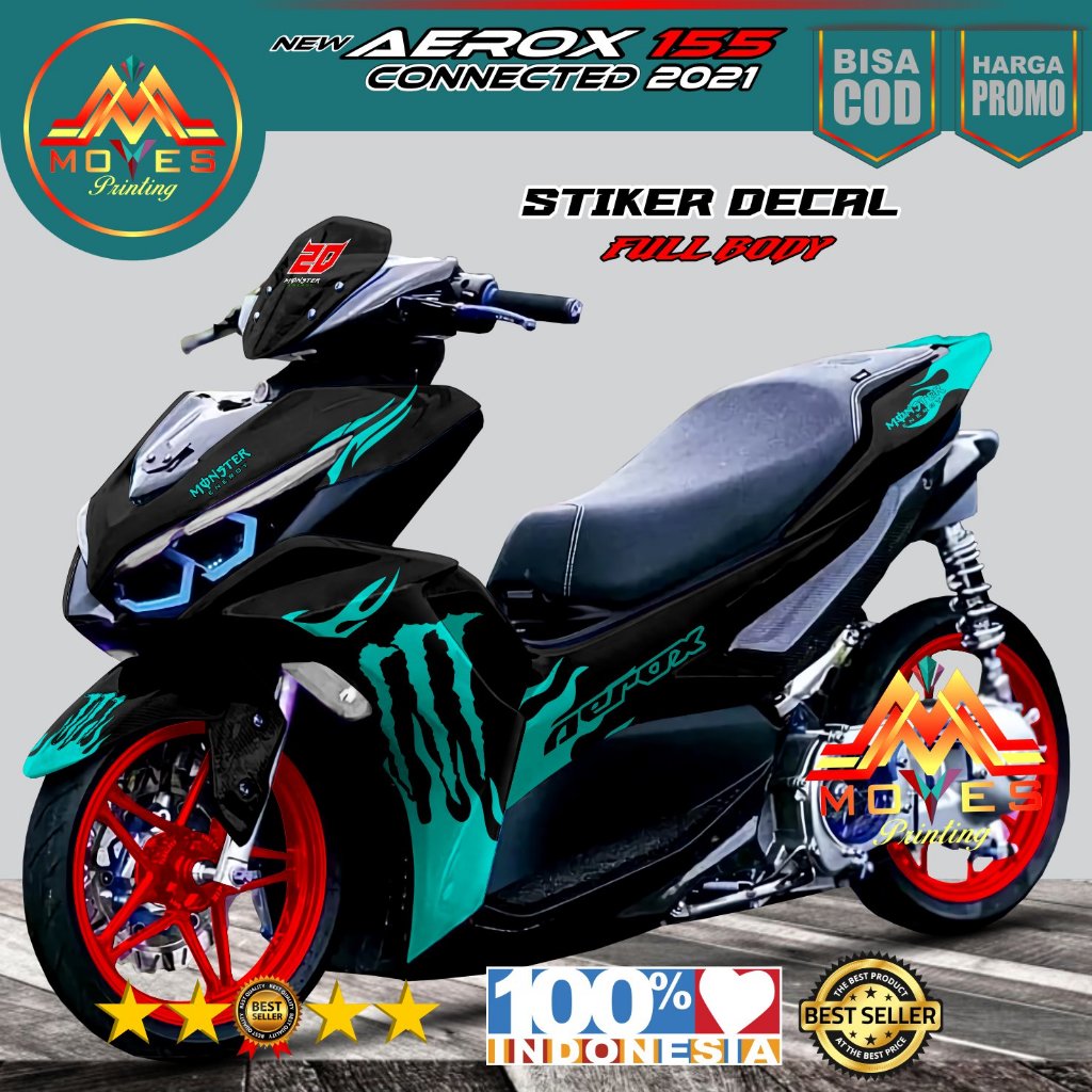 Terbaru Sticker Decal Full Body Yamaha Aerox 155 New Connected 2021 2022 2023 2024 2025 Monster 1