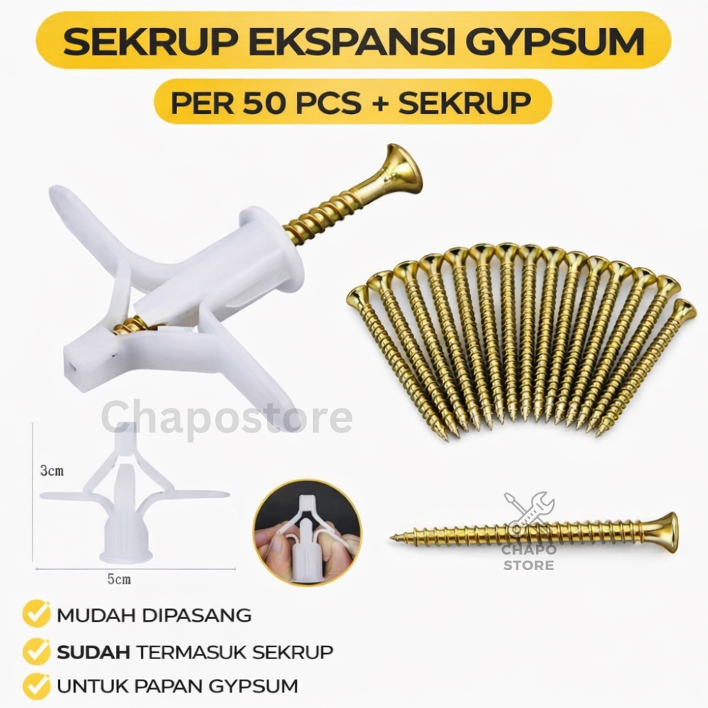 (50pcs) Sekrup ekspansi gypsum 50 pcs model kupi gypsum anchor plus sekrup untuk papan gypsum kuat d