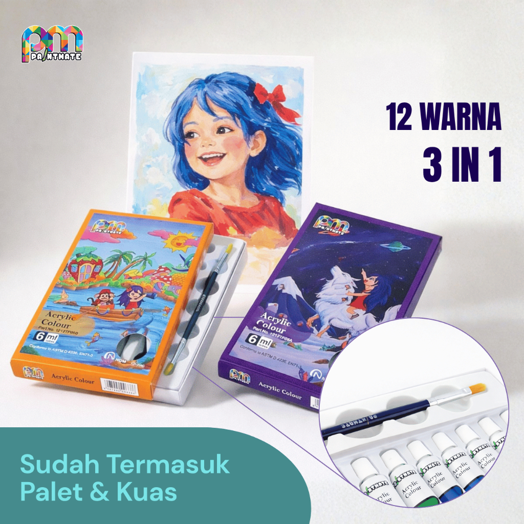 NDM Cat Akrilik Set/Cat Akrilik 1Set Lengkap/Cat Akrilik 12 warna /NDM Cat Acrylic Set 12Wana/Cat Ak