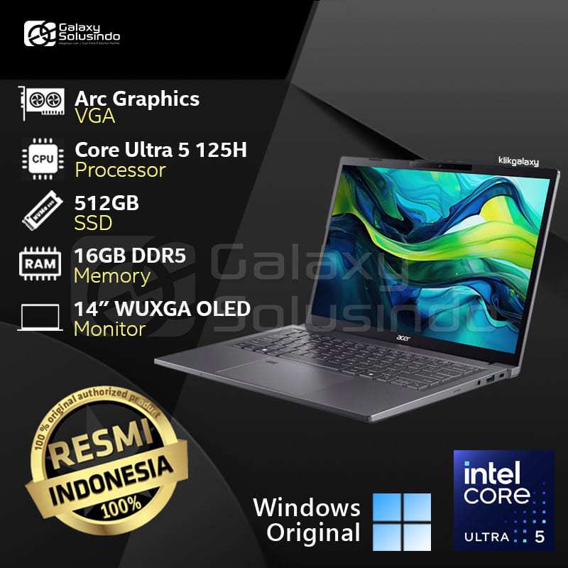 ACER ASPIRE 14 A14-71M-53XH - Intel Core Ultra 5 125H 512GB SSD 16GB RAM - Grey Notebook Laptop - HG