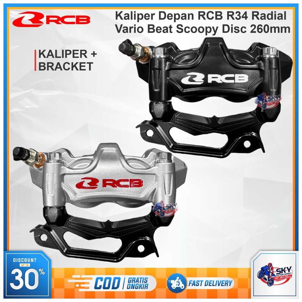 Kaliper Depan RCB R34 Vario Beat Scoopy Genio Radial Pitch 100 Disc 260mm 4 Piston