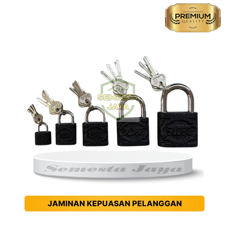 Gembok Pagar Rumah Gudang Security Padlock Besar Kecil iron GLOBE Hitam Tebal