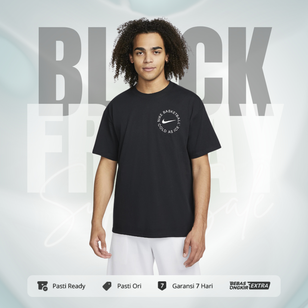 Kaos Nike Pria Sportswear Basket Swoosh Graphic Tee - Black DV9717