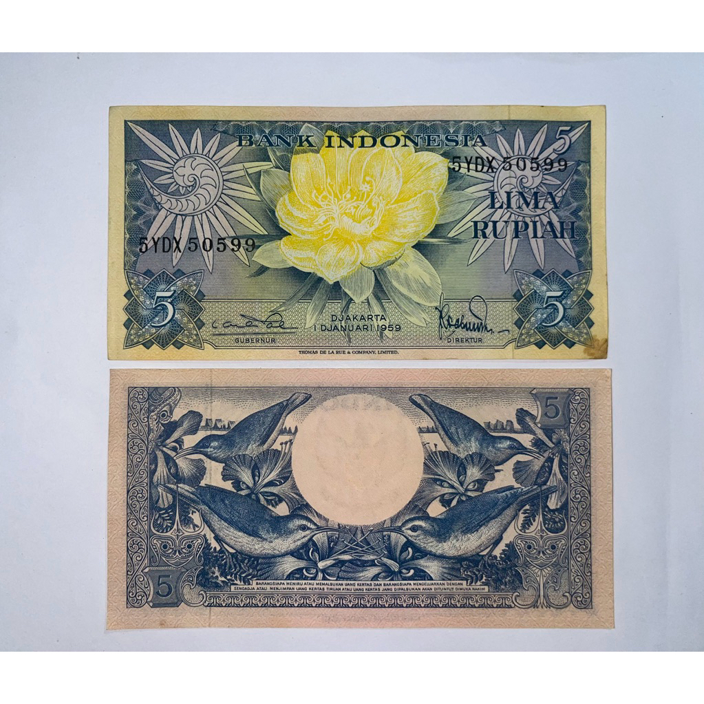 uang kuno Rp 5 seri bunga tahun 1959 kondisi bagus cocok buat mahar