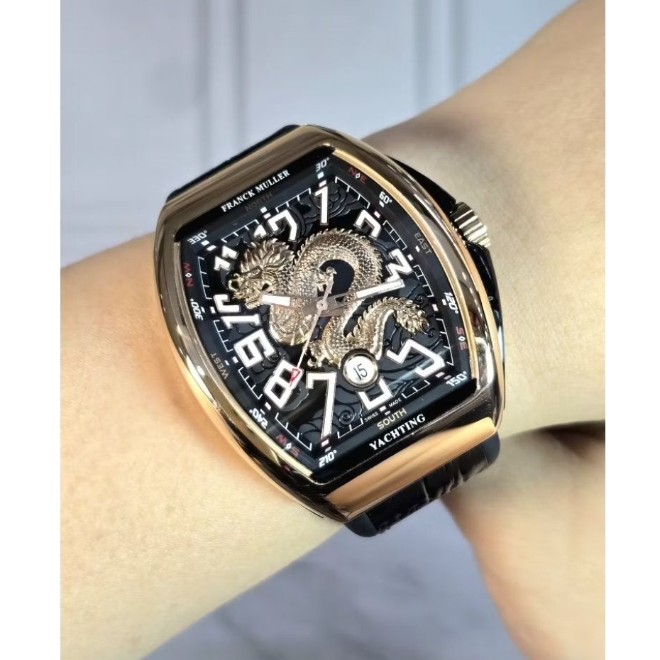 Jam tangan Automatic Swiss ETA Franck Muller FM Yachting Dragon King Leather Rubber strap Stainless 