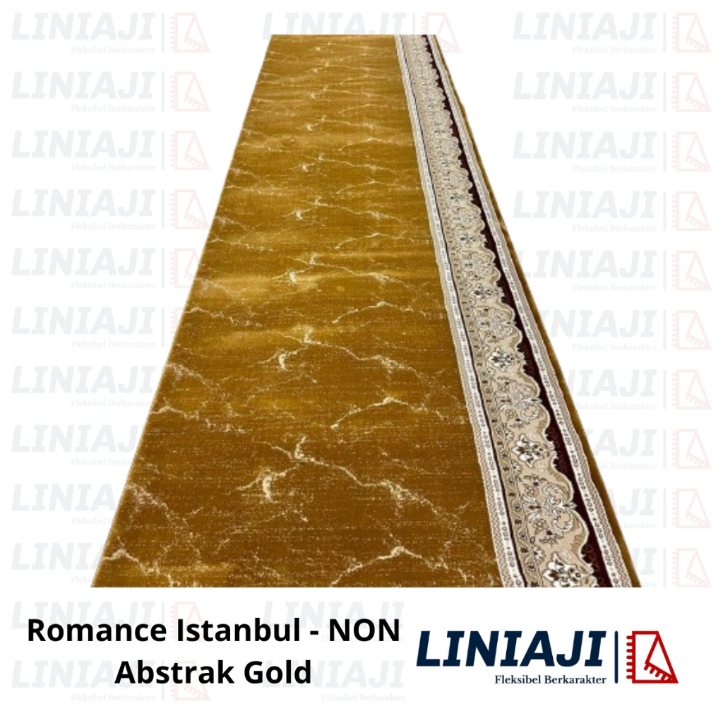 LINIAJI - Sajadah Turki Romance Istanbul Tebal 21mm Alas Woven Motif Abstrak Emas Maron Putih - ROLL