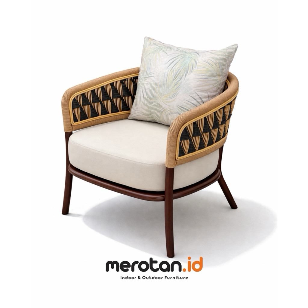 MEROTAN ID - Kursi Santai Jati Anyaman Rotan Sintetis Twist & Tali Rope / Kursi Cafe Anyaman / Kursi