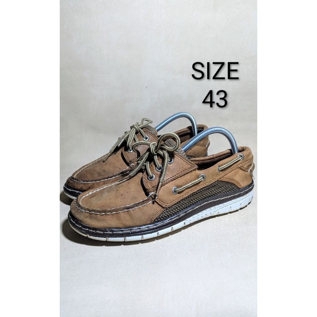 SEPATU PRELOVED SPERRY TOP SPIDER BROWN SUEDE MESH LACE UP THREE EYE BOAT SIZE 43