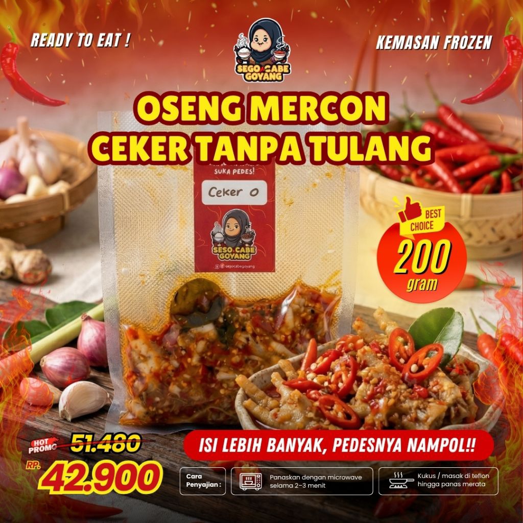 Ceker Mercon Tanpa Tulang Frozen 200gr | Ceker Pedas Siap Makan | Ceker Ayam Boneless Pedas | Frozen