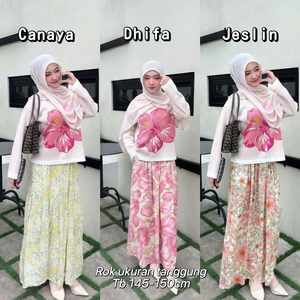 Rok bunga Panjang Korean Style | Rempel | Full Karet