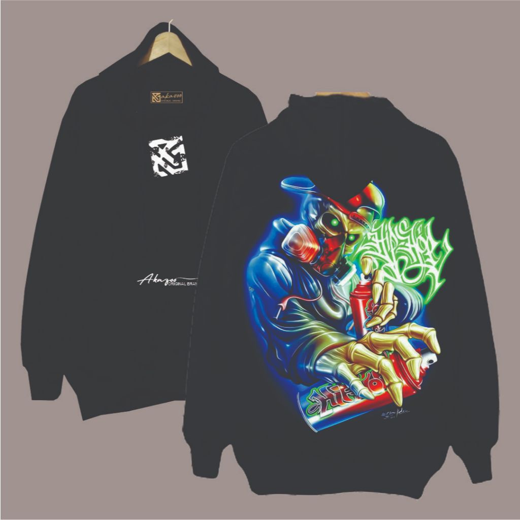 AKAZOO hudy cowok keren tebal premium HOODIE SB DPN BLKANG HIP HOP VAVE  sablon saku putih