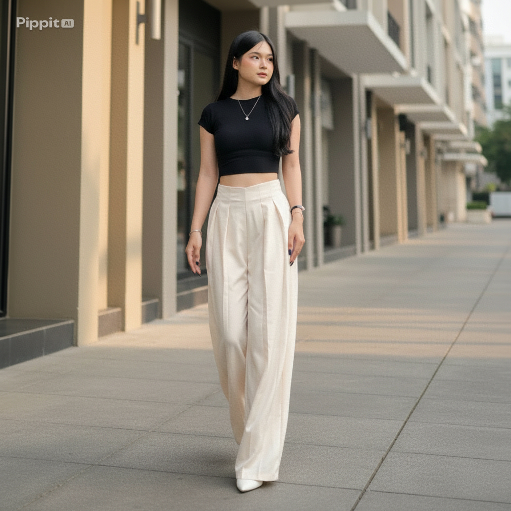 Levie Pants Kulot Wanita Highwaist Variasi Kantong Kain Semi Wool Tebal Celana Kerja Formal Wanita