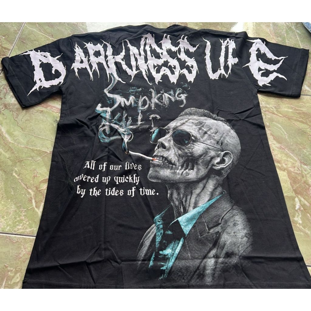 Baju Kaos T-shirt Pria Distro Lengan Pendek Sablon Darkness Warna Hitam