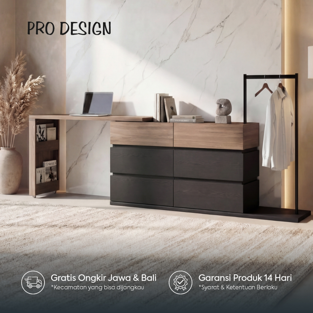 Pro Design Moda CHDS170 Meja Belajar / Lemari Laci / Meja Rias / Lemari Laci dengan Gantungan Baju