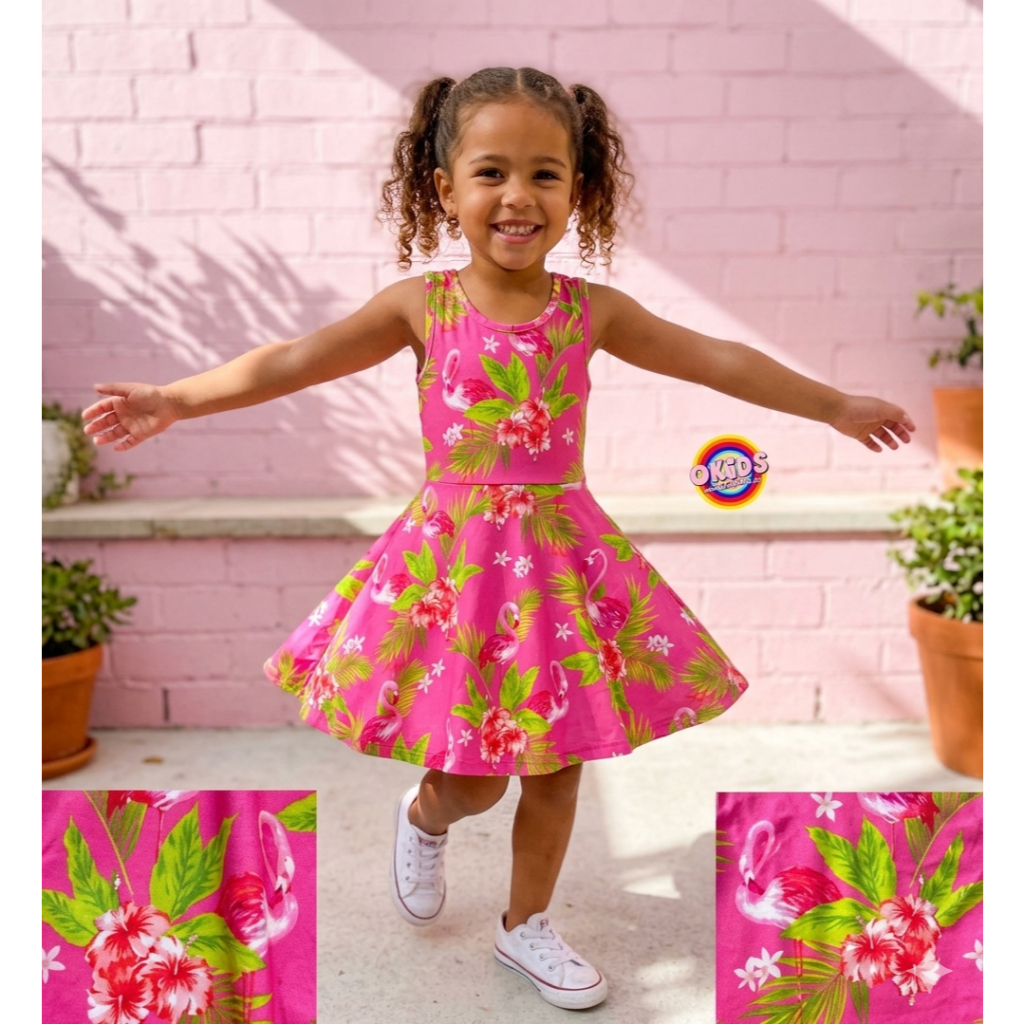 Baju Dress Anak 4 Tahun Flaminggo Pink Sisa Eksport Branded - Toddler Fashion Kaos Katun Perempuan S
