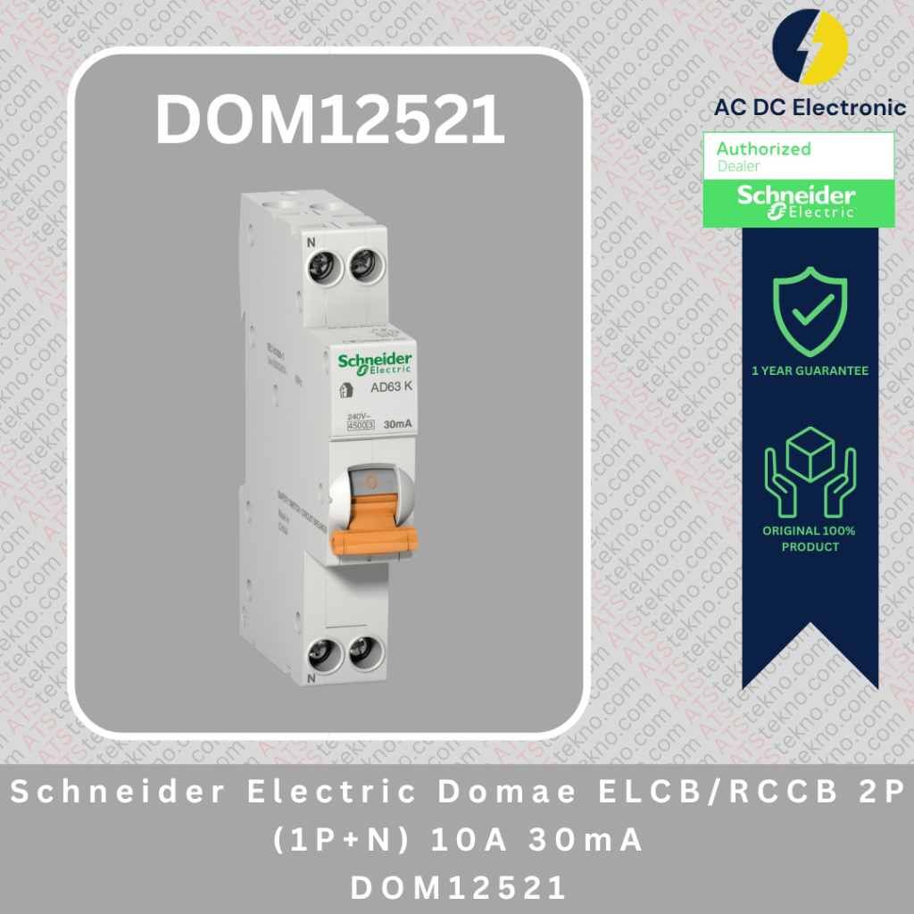 SCHNEIDER ELECTRIC DOMAE ELCB/RCCB 2P (1P+N) 10A 30MA - DOM12521