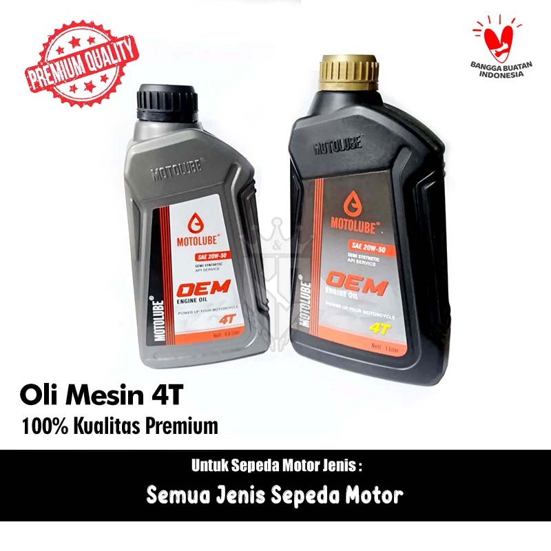 Oli Oil Mesin OEM Motolube SAE 20W - 50 Semi Syntetic 1 Liter 0.8 Litre