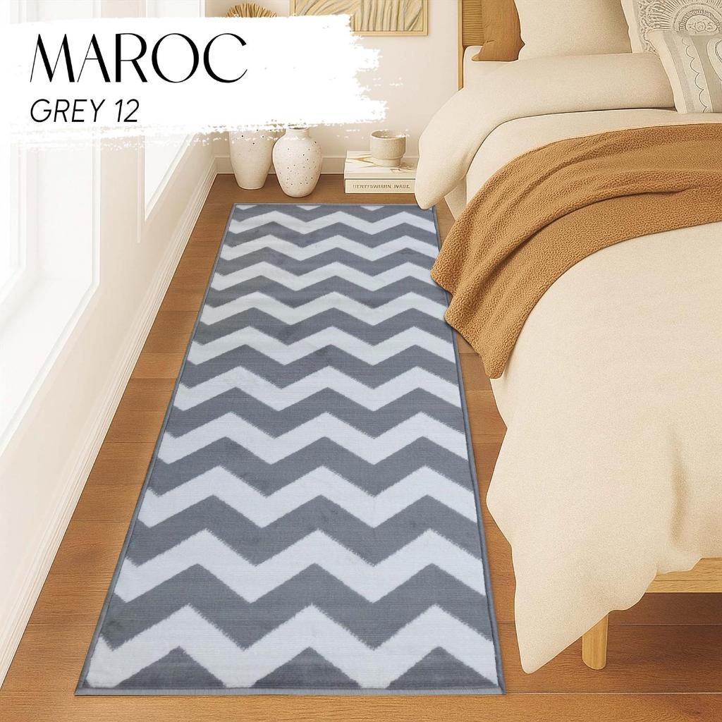 MAROC Karpet 80x200 cm GREY 12 Monokrom Local, Karpet Lantai, Karpet Bulu
