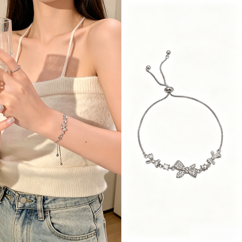 Pengiriman 24 Jam Gelang Serut Titaniun Perak Zirkon Gelang Liontin Korea Fashion Tali Rambut Pria W