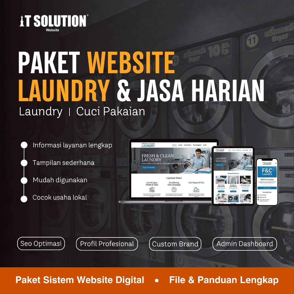 Paket Website Laundry & Jasa Harian Siap Pakai – Website Usaha Laundry, Cleaning Service & Jasa Hari
