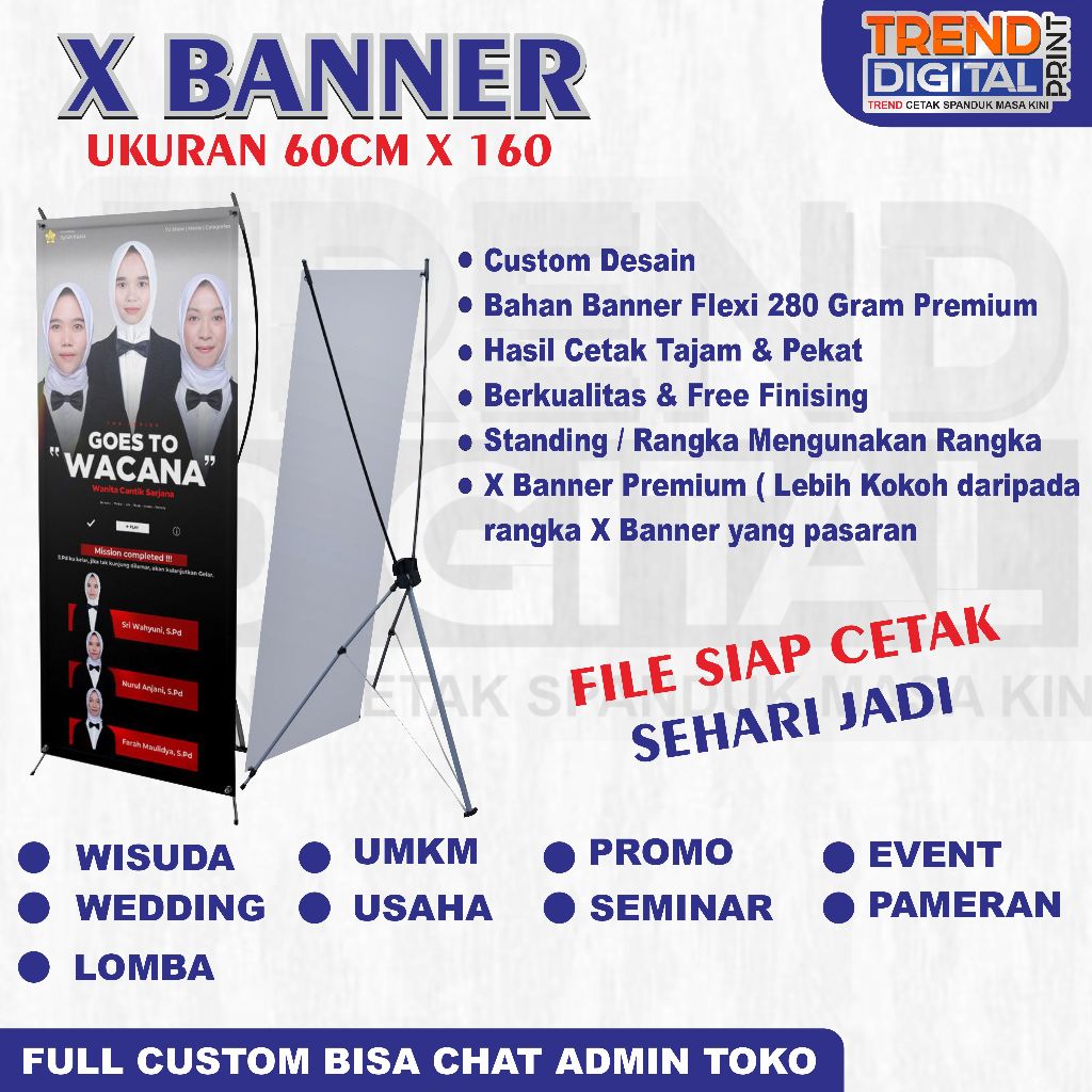 Cetak paket spanduk x banner dan banner nya + tiang wisuda wedding olshop ulang tahun agustusan cust