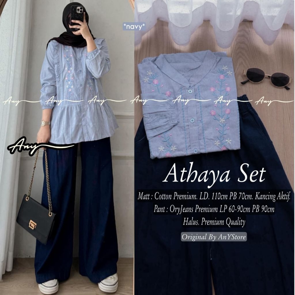 Athaya Set Kulot Jeans Katun Salur Bordir (Any)
