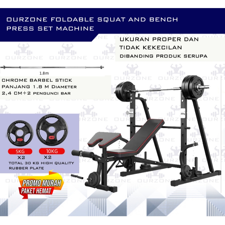 Bench Press Set Squat Rack Multifungsi Kursi Fitness Home Gym