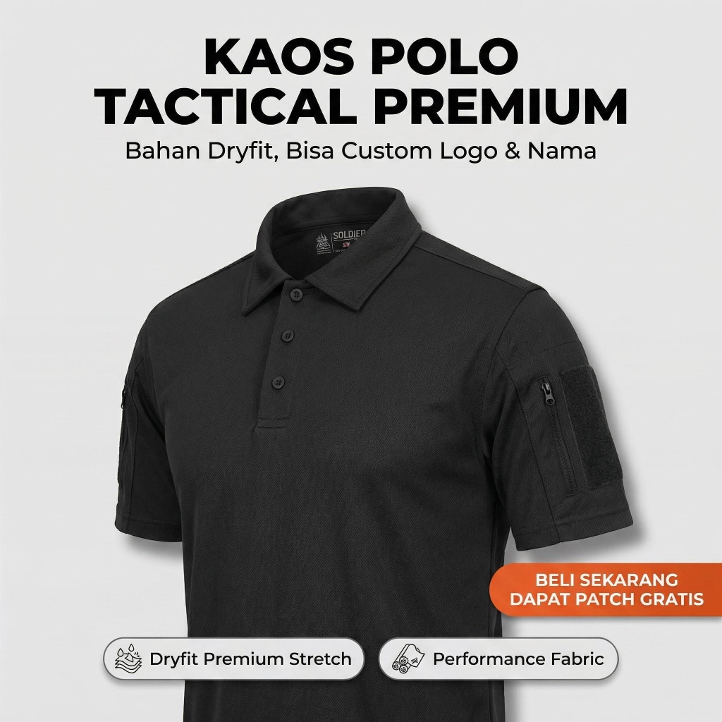 Kaos PoloTactical Pria – Bahan Dryfit, Velcro & Saku, Bisa Custom Logo Nama (Civic Flex Series)