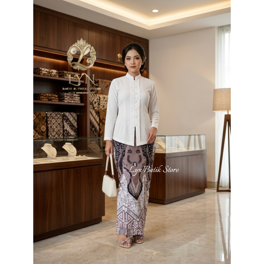 SAMAHITA White Grey ROK Batik Span Rok Batik Wanita Model Lipit Sarung Warna Putih Abu-Abu Rok Batik