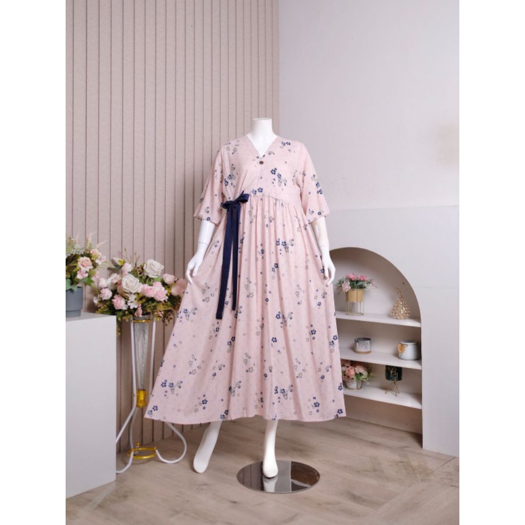 Laiba - Dress Daster Ayla Long Bahan Rayon Premium Remaja Bumil Busui Friendly Baju Tidur Wanita