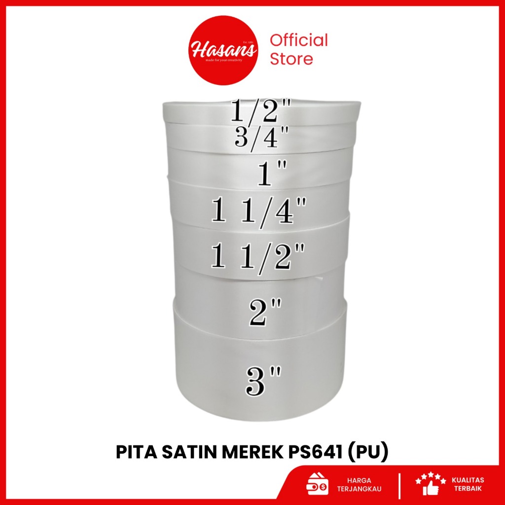 Hasans / [1 Roll] Pita Satin Polos Putih Hitam 1 Inch / Pita Kain Putih Hitam 2.5 Cm / Pita Kado Had