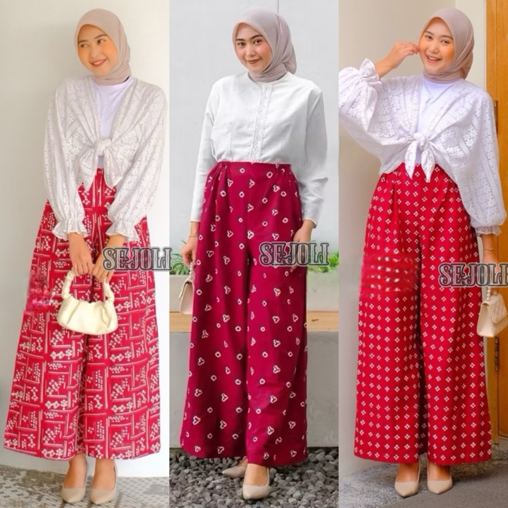 CELANA KULOT JUMBO KULOT BATIK MERAH PUTIH KULOT PALAZZO OUTFIT KEMERDEKAAN