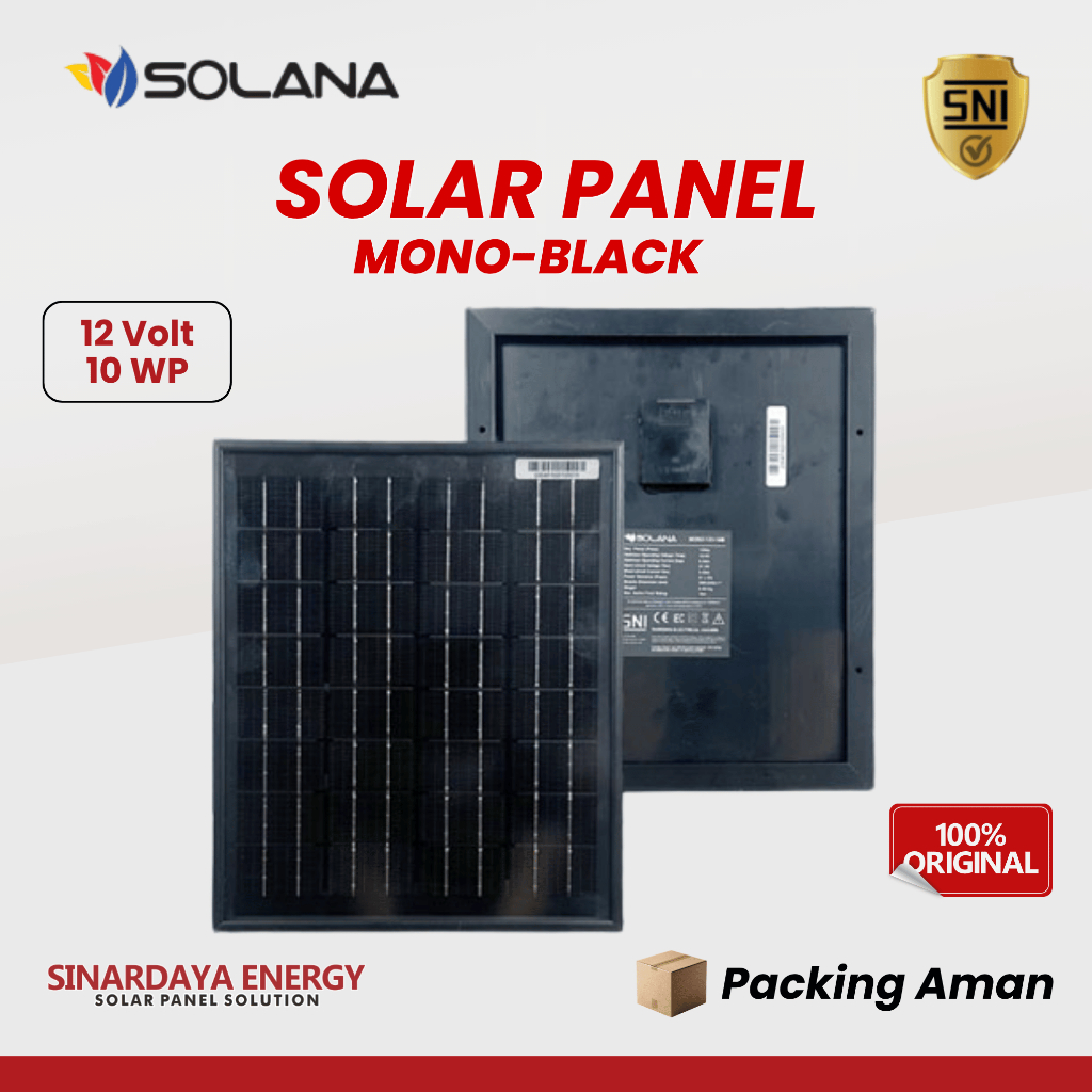 Solana Solar Panel 10WP 12V Mono-Black Panel Surya 10 WP  Black SNI