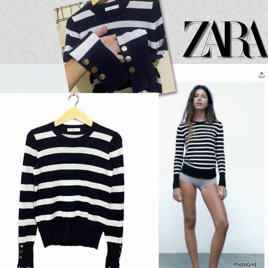 ZARA KNIT STRIPED GOLD BUTTON M preloved