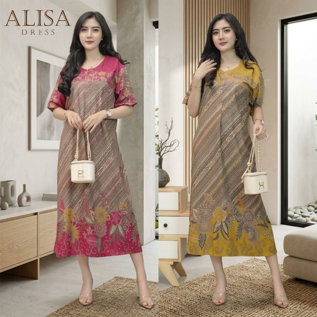 Daster Rayon Motif Batik Elegan Dress Daily Wear Simple LD 120cm Busui Friendly